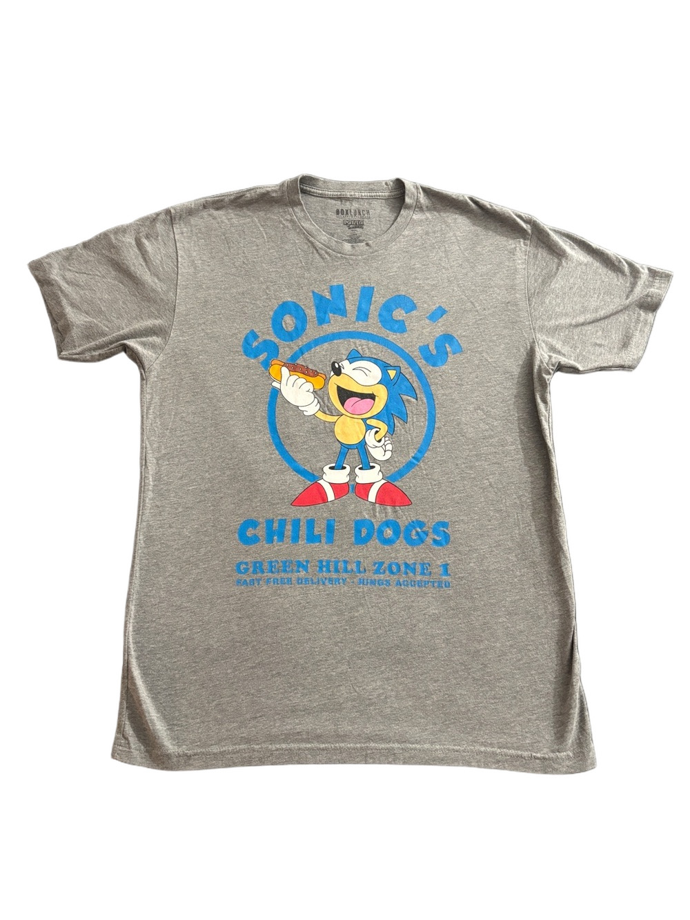 BoxLunch Sonic’s Chili Dogs Graphic T-Shirt Gray Men’s Large Sega Sonic